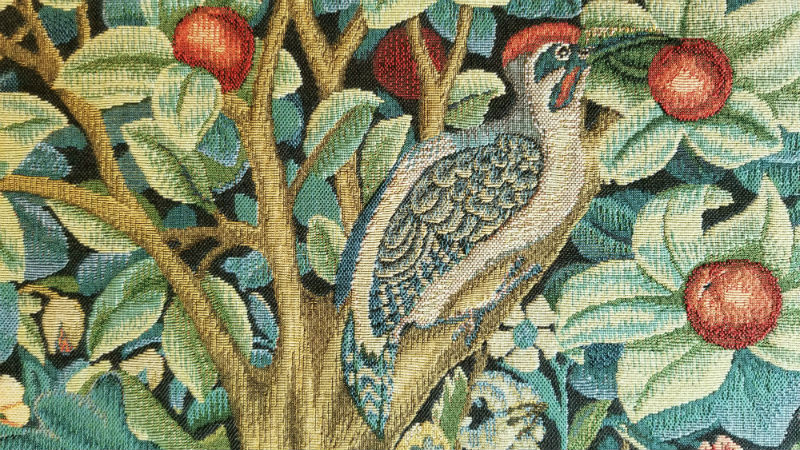 Detail of The Woodpecker tapestry by William Morris