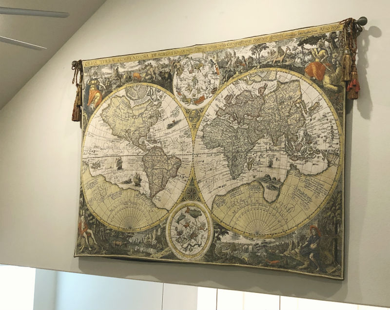 Orbis Terrae Compendiosa Descriptio map tapestry hanging
