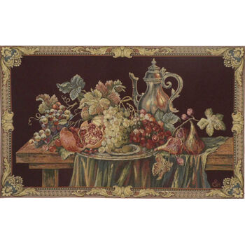 Large Italian Floral Traditional Art Tapestry Bouquet Con Uva